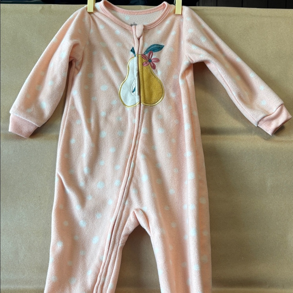 Pear polkadot Print Kids One Piece Fleece Footie Pajama, 18 mos - good